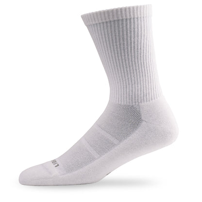 Side view of Lightfeet Comfort White Crew Socks 