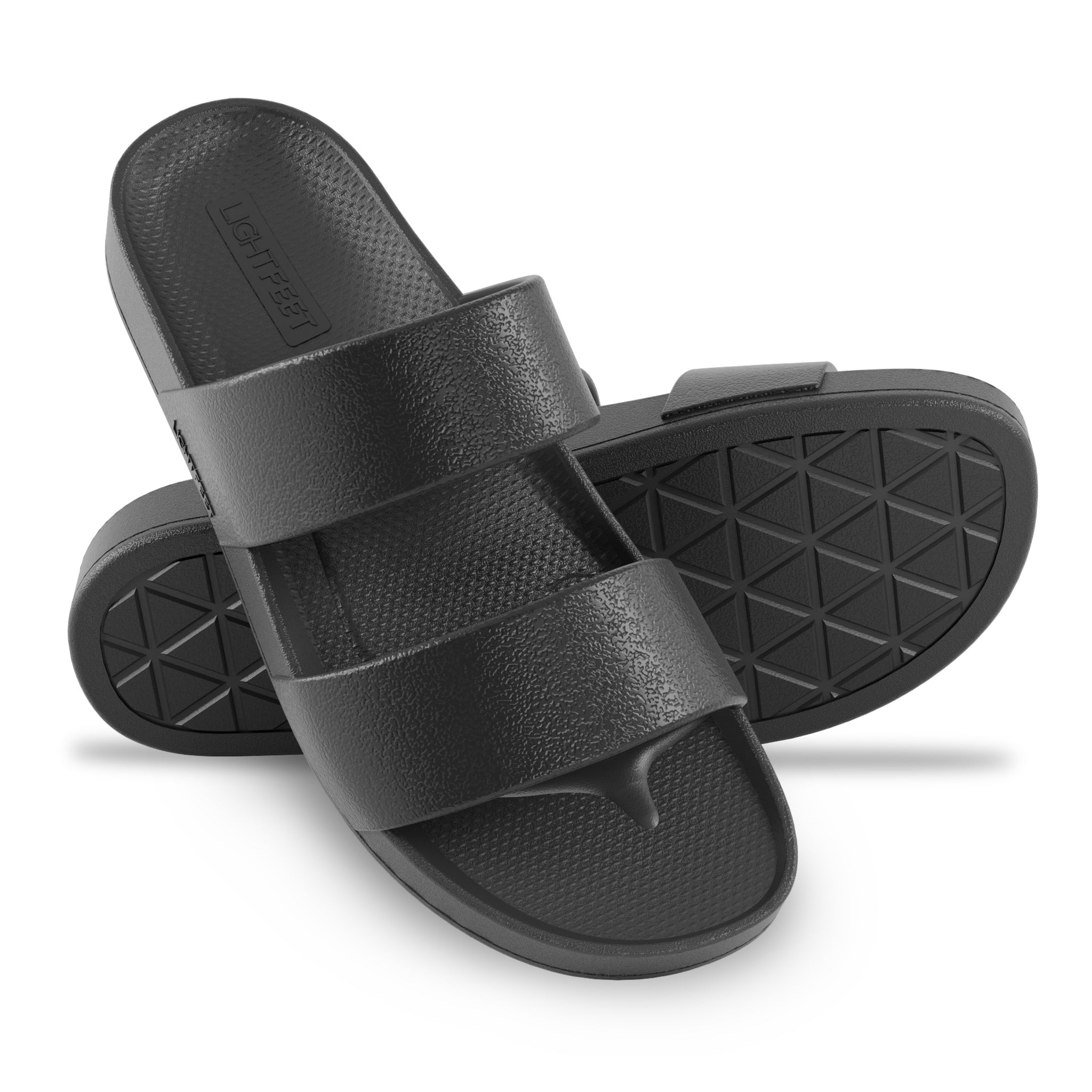 Pair view of black Lightfeet Double Strap Slide