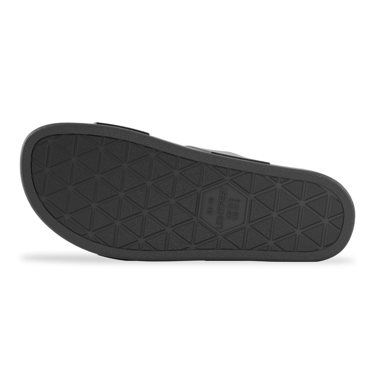 Outsole view of black Lightfeet Double Strap Slide