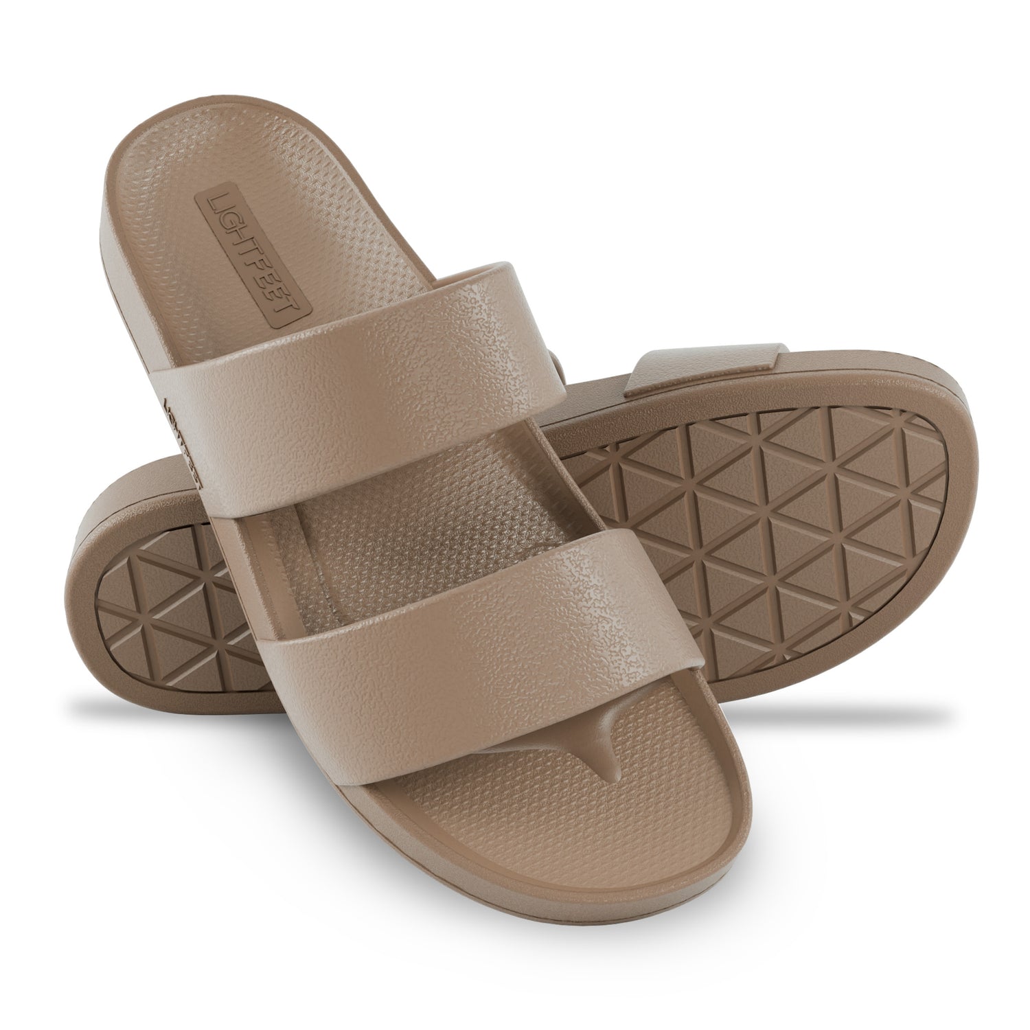 Pair of latte Lightfeet Double Strap Slide