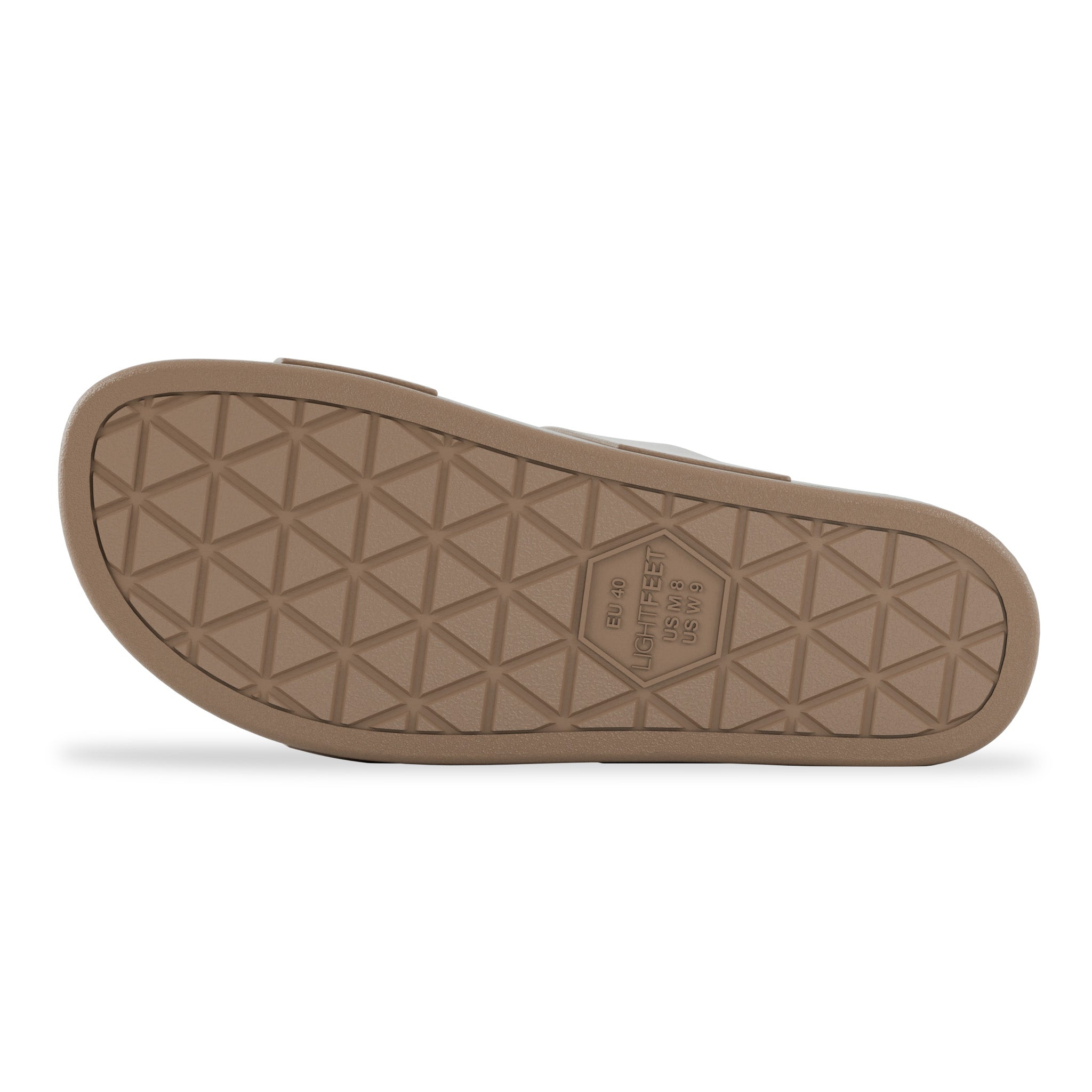 Outsole view of latte Lightfeet Double Strap Slide