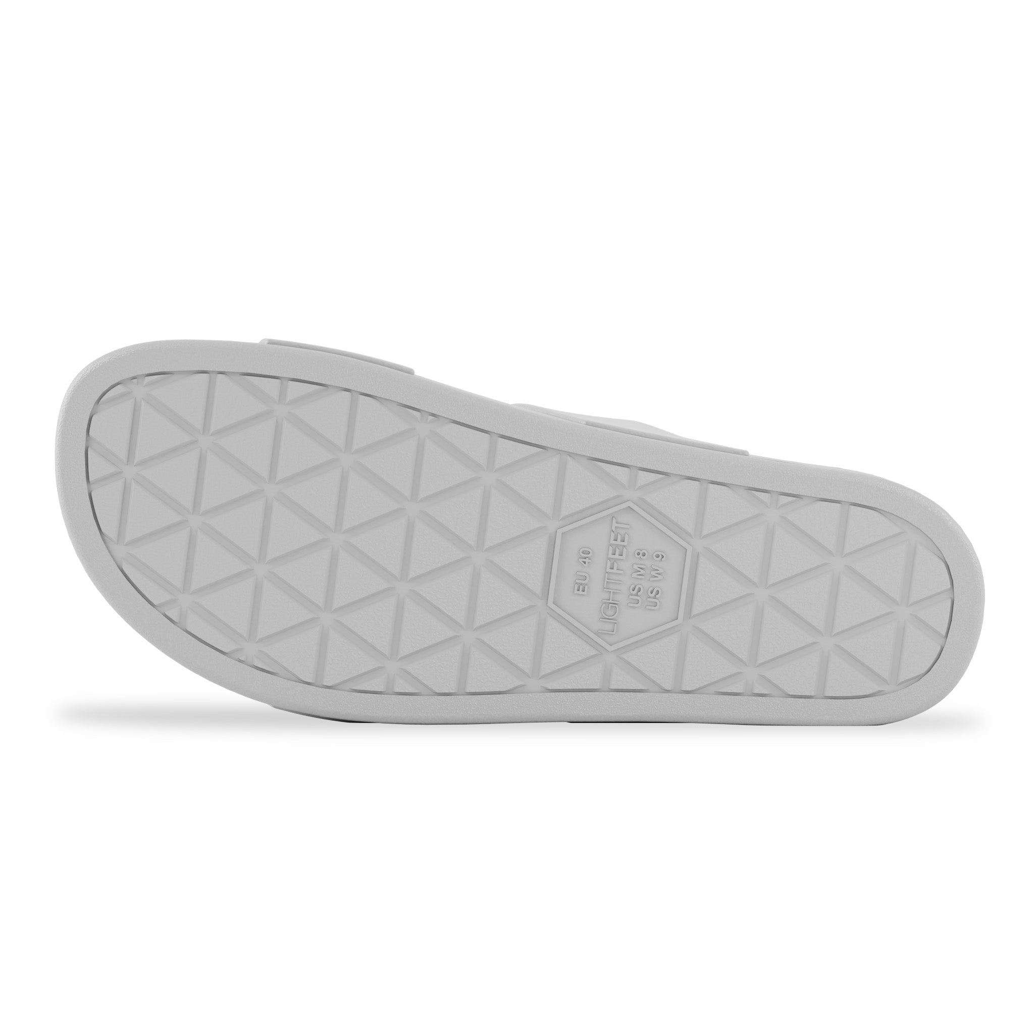 Outsole view of white Lightfeet Double Strap Slide