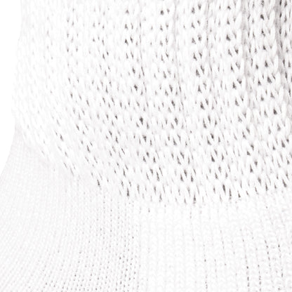 Close up view of loose ribbed cuff of Lightfeet Diabetes White Crew Sock 