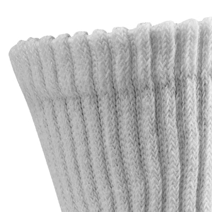 Close up view of loose ribbed cuff of Lightfeet Diabetes White Crew Sock 