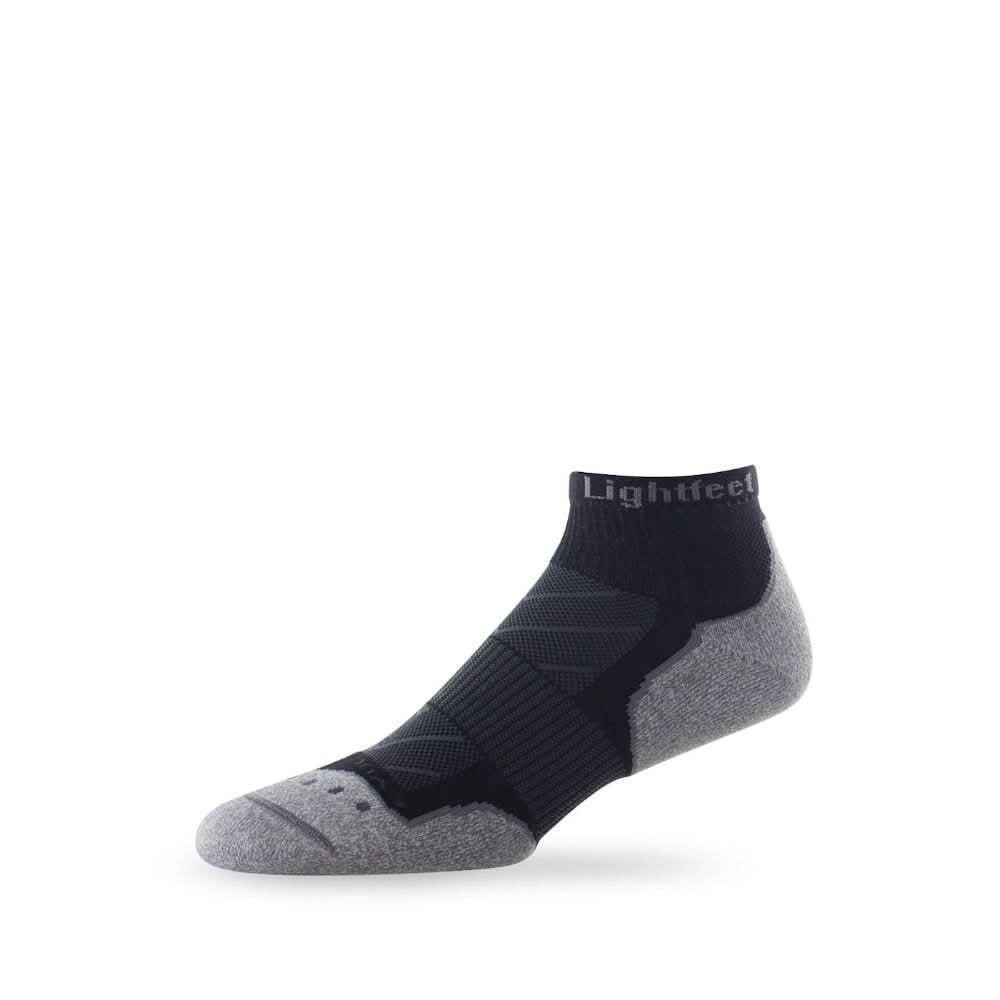 Side view of Lightfeet Evolution Black Mini Crew Performance Sock 