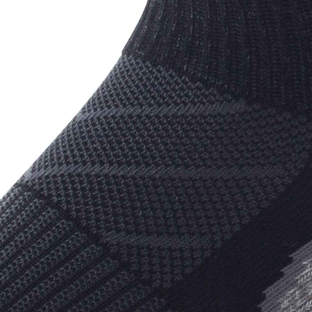 Close up view of mesh on Lightfeet Evolution Black Mini Crew Performance Sock 