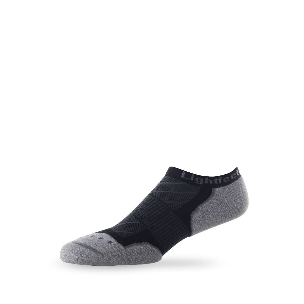 Side view of Lightfeet Evolution Black Mini Performance Running Sock 