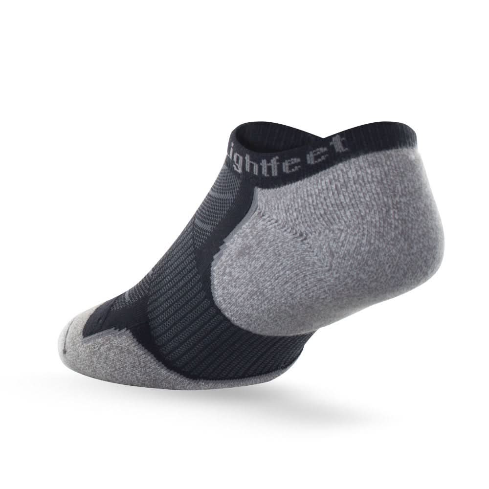 Heel view of Lightfeet Evolution Black Mini Performance Running Sock 