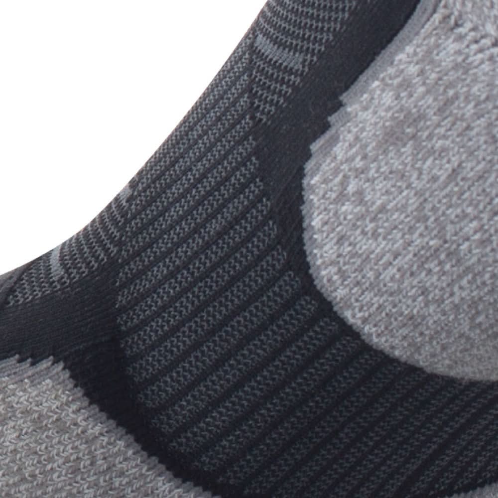 Close up view of elastic arch of Lightfeet Evolution Black Mini Performance Running Sock 