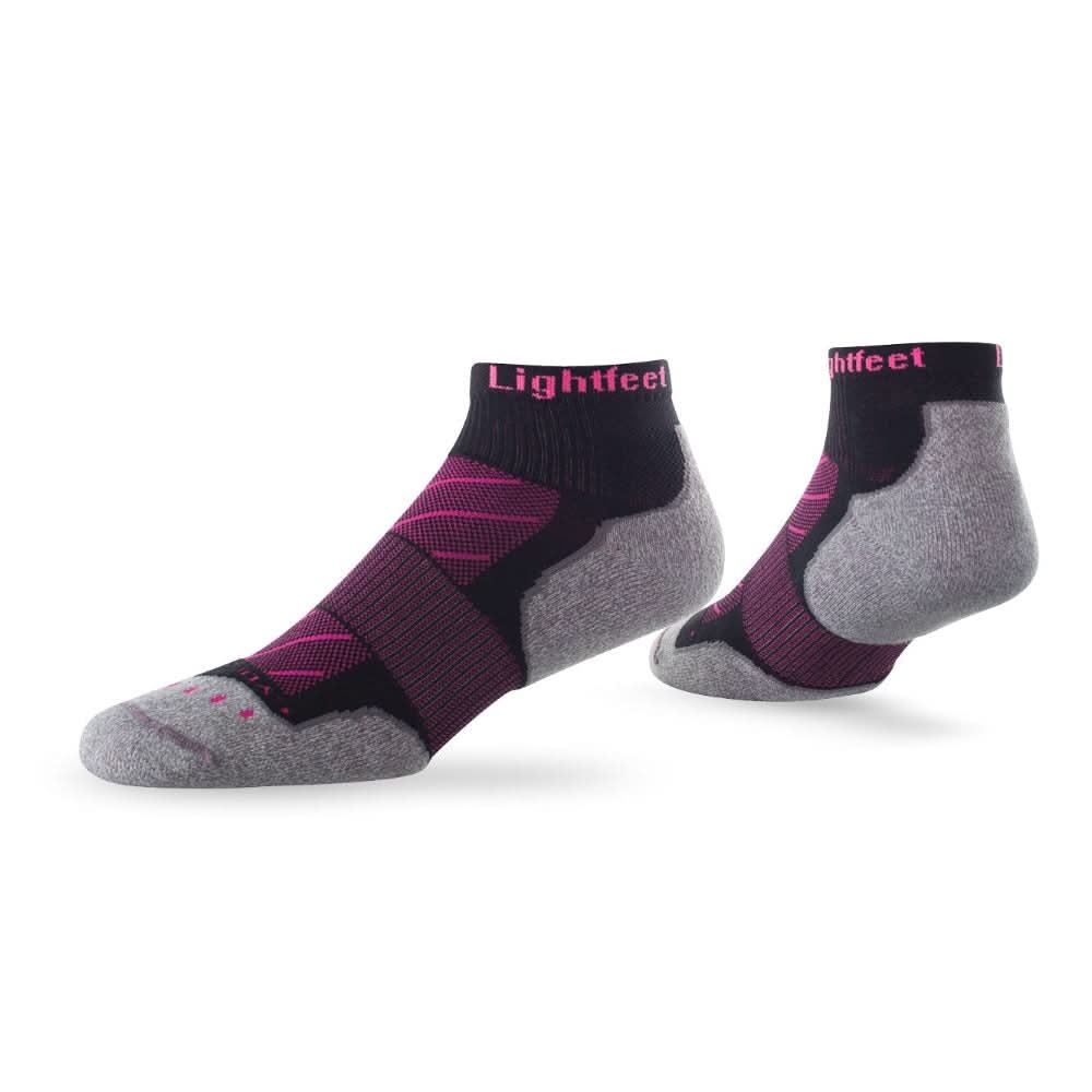 Pair of Lightfeet Evolution Black Fluro Pink Mini Crew Performance Running Socks 