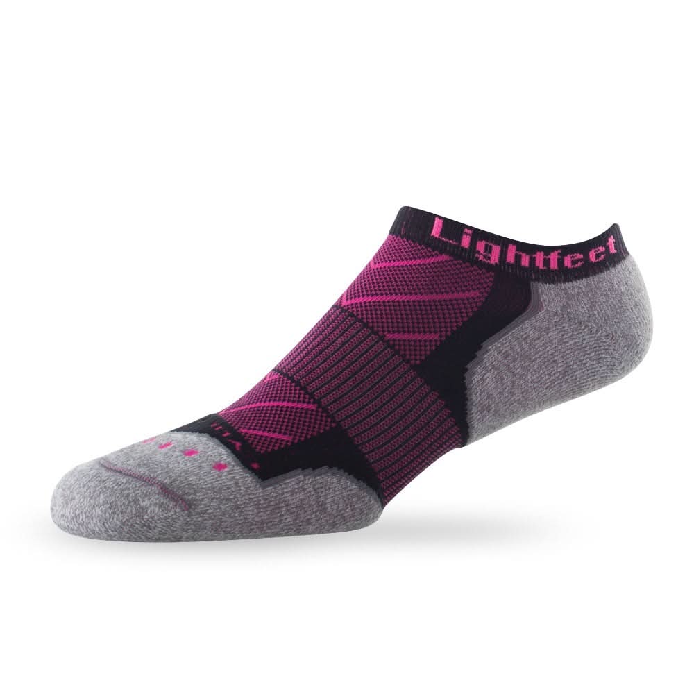 Side view of Lightfeet Evolution Black Fluro Pink Mini Performance Running Sock 