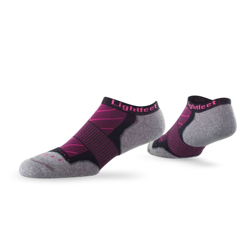 Pair of Lightfeet Evolution Black Fluro Pink Mini Performance Running Socks 