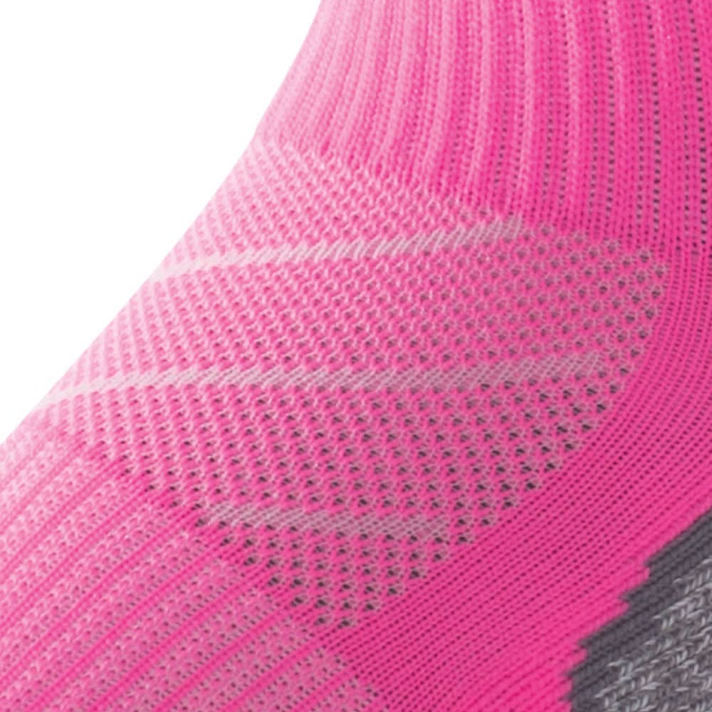 Close up view of mesh on Lightfeet Evolution Fluro Pink Mini Crew Performance Running Sock 