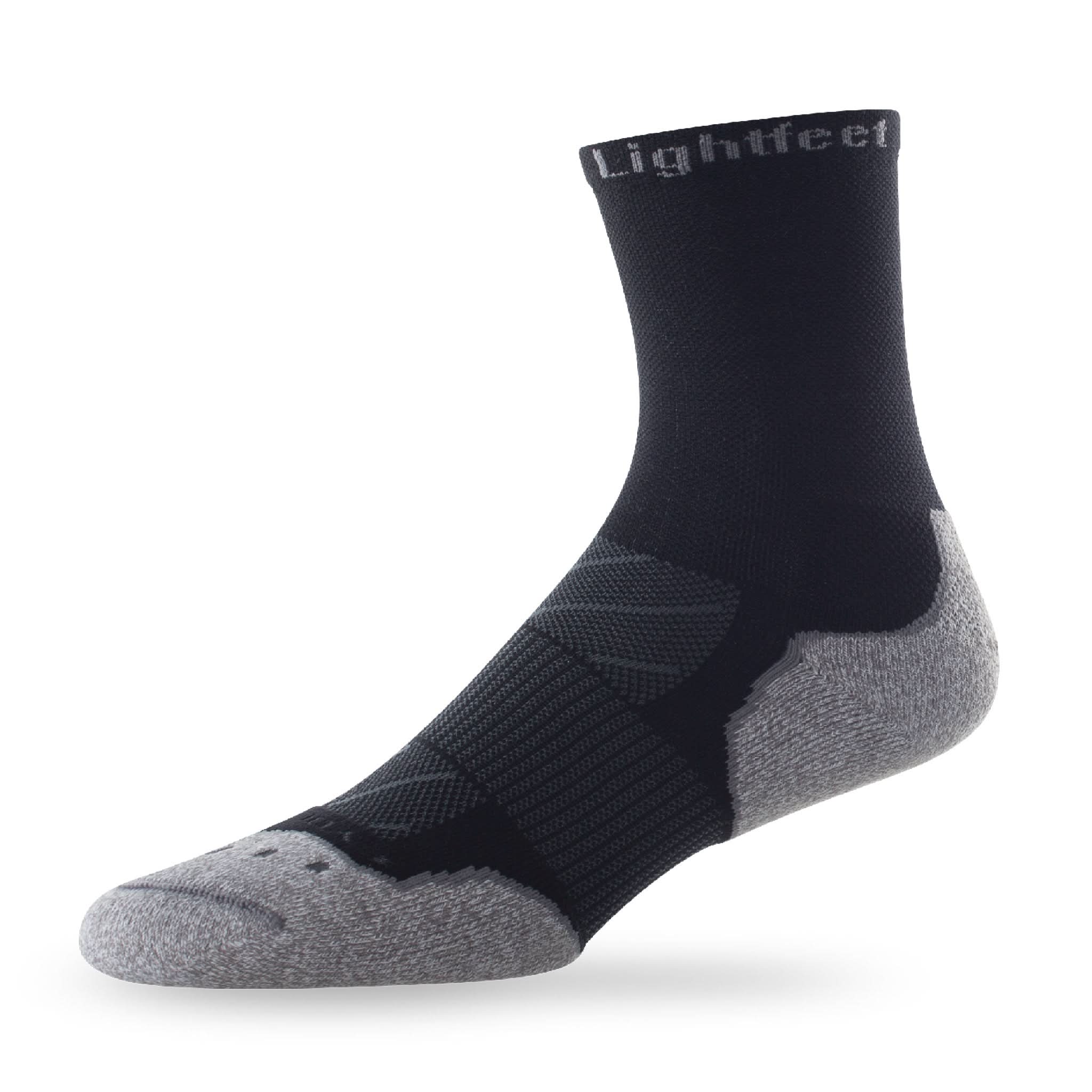 Side view of Lightfeet Evolution Black Half Crew Performance Running Sock 
