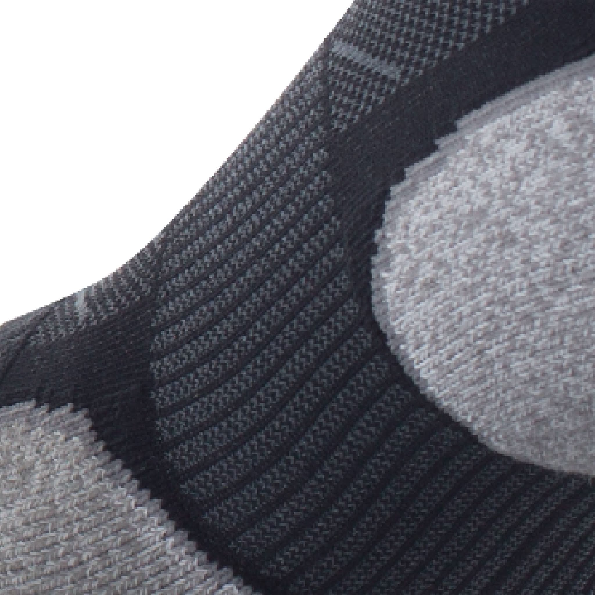 Close up view of elastic arch of Lightfeet Evolution Black Crew Performance Running Sock 