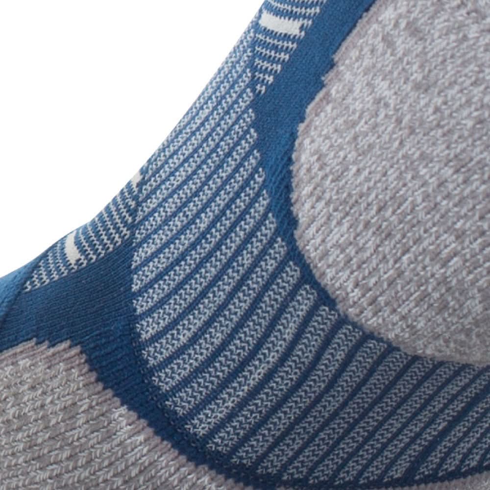 Close up view of elastic arch of Lightfeet Evolution Navy Mini Performance Running Sock 