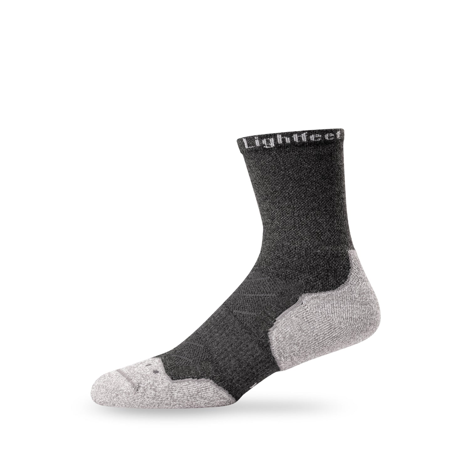 Side view of Lightfeet Evolution Trail Dark Grey Half Crew Performance Running Sock 