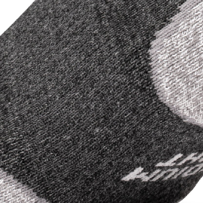 Close up view of elastic arch of Lightfeet Evolution Trail Dark Grey Half Crew Performance Running Sock 