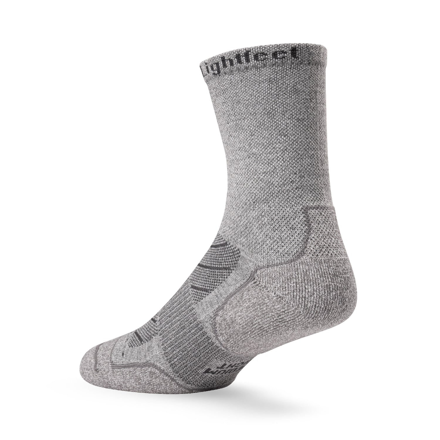 Heel view of Lightfeet Evolution Trail Light Grey Half Crew Performance Running Sock 