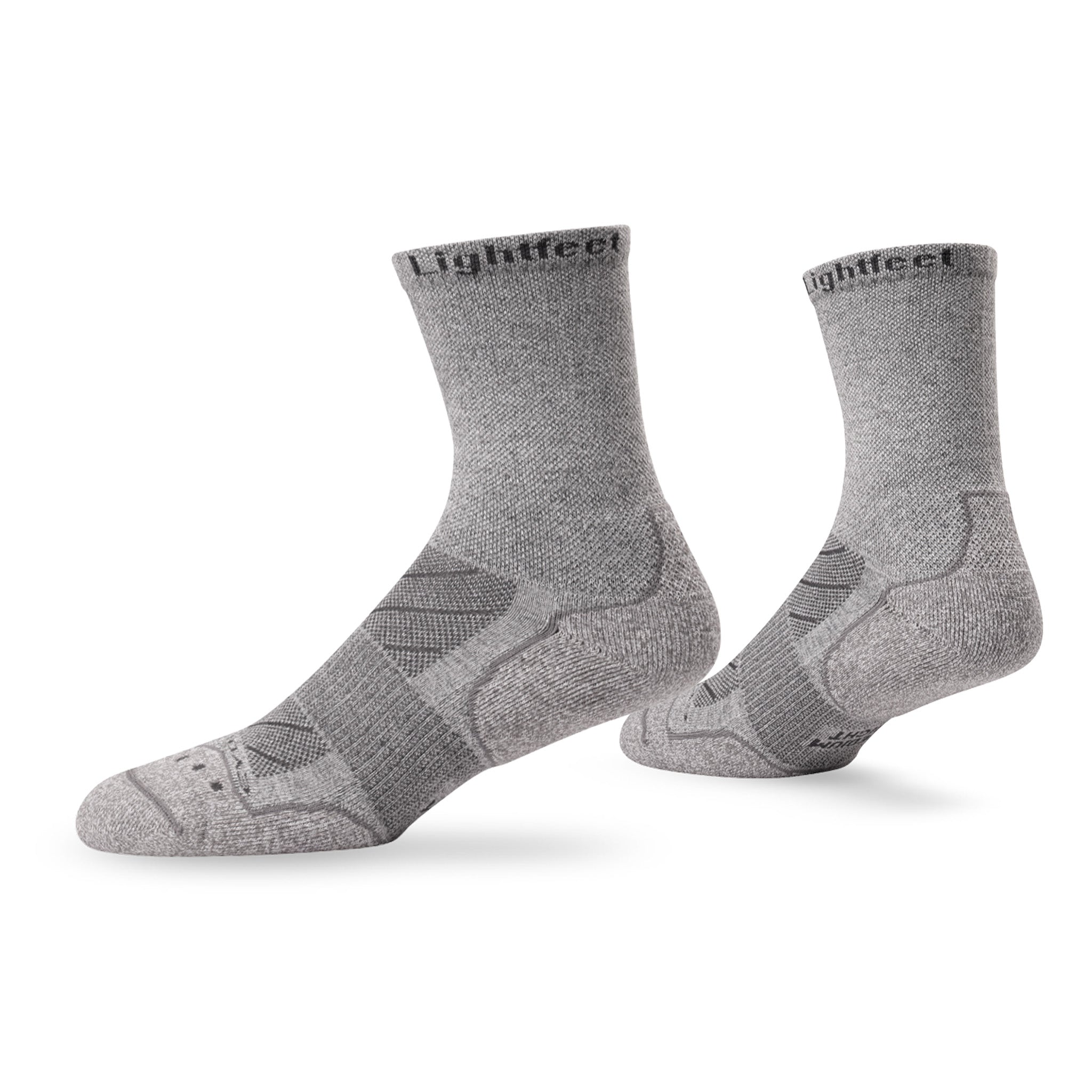 Pair of Lightfeet Evolution Trail Light Grey Half Crew Performance Running Socks 