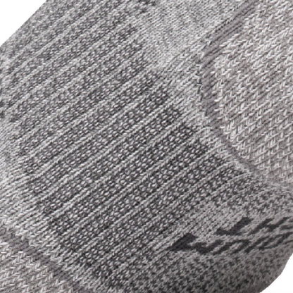 Close up view of elastic arch of Lightfeet Evolution Trail Light Grey Half Crew Performance Running Sock 