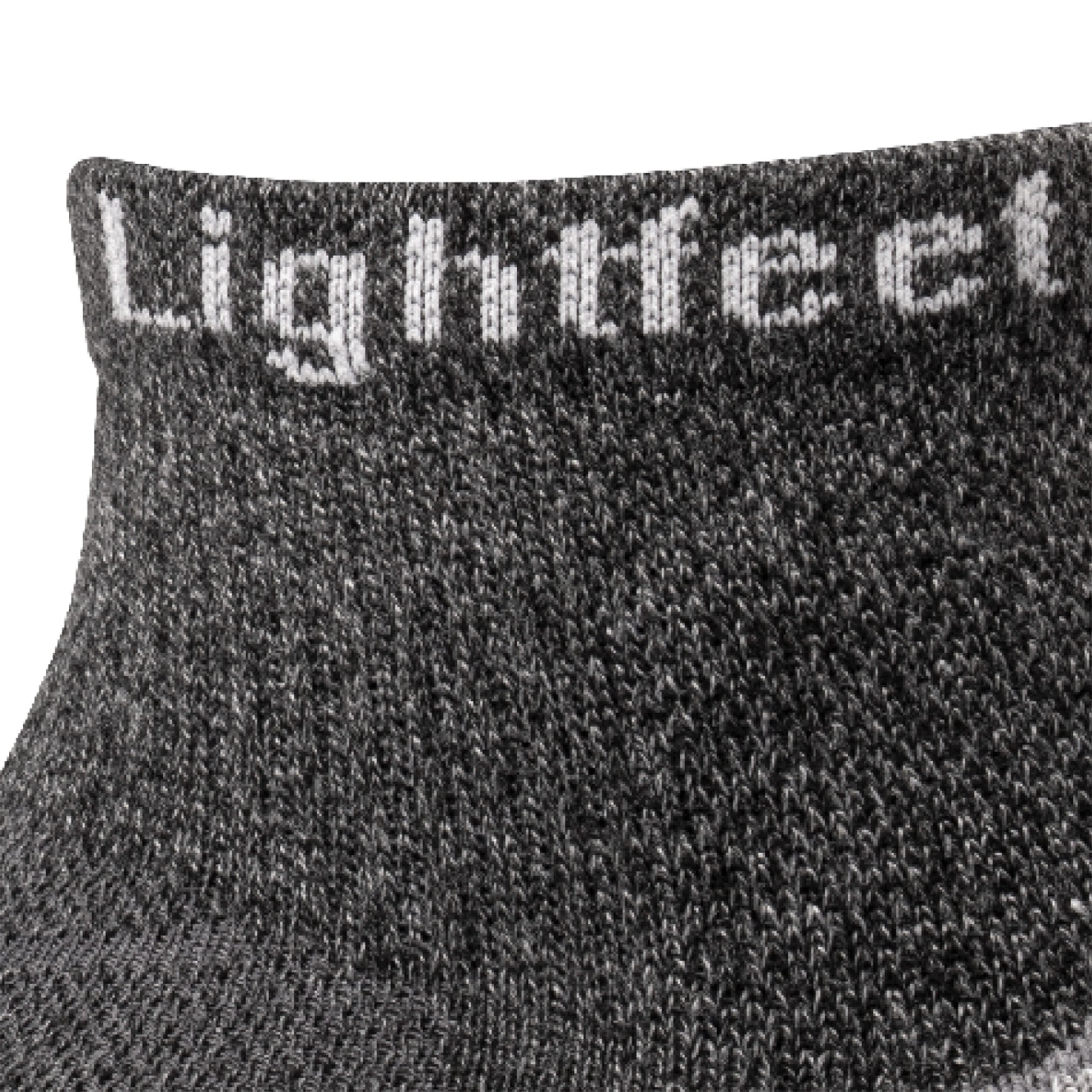 Close up view of mesh on Lightfeet Trail Dark Grey Mini Crew Performance Running Sock 