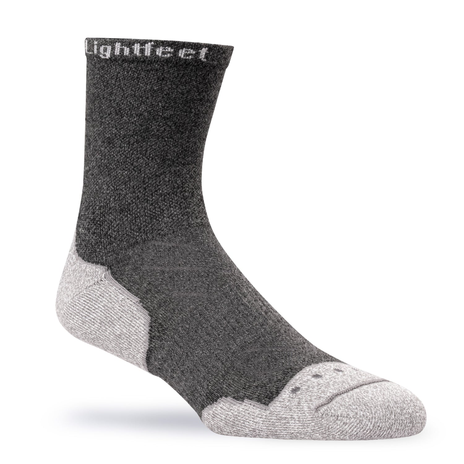 Front angle view of Lightfeet Evolution Trail Dark Grey Half Crew Performance Running Sock 