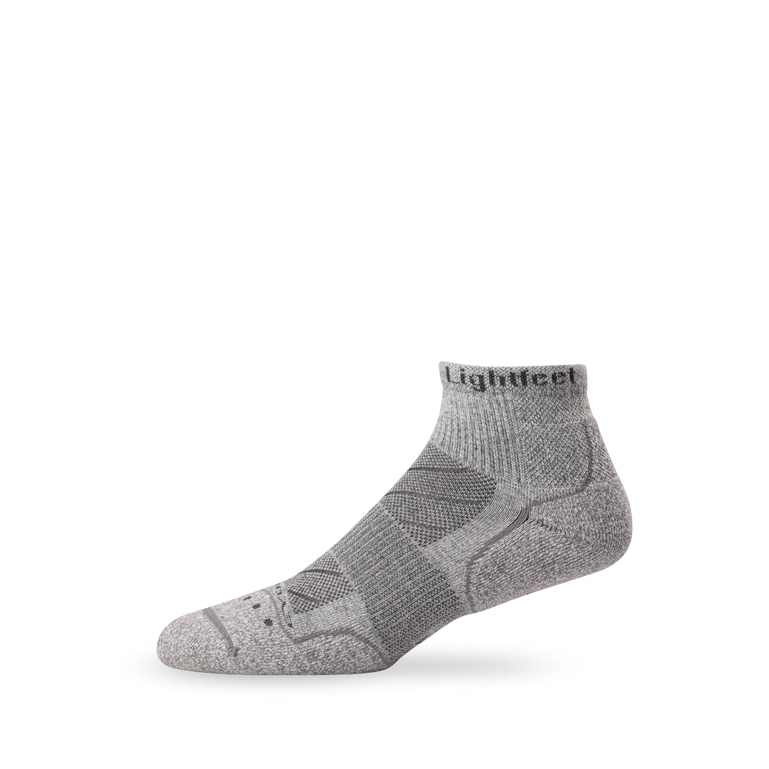 Side view of Lightfeet Evolution Trail Light Grey Mini Crew Performance Running Sock 