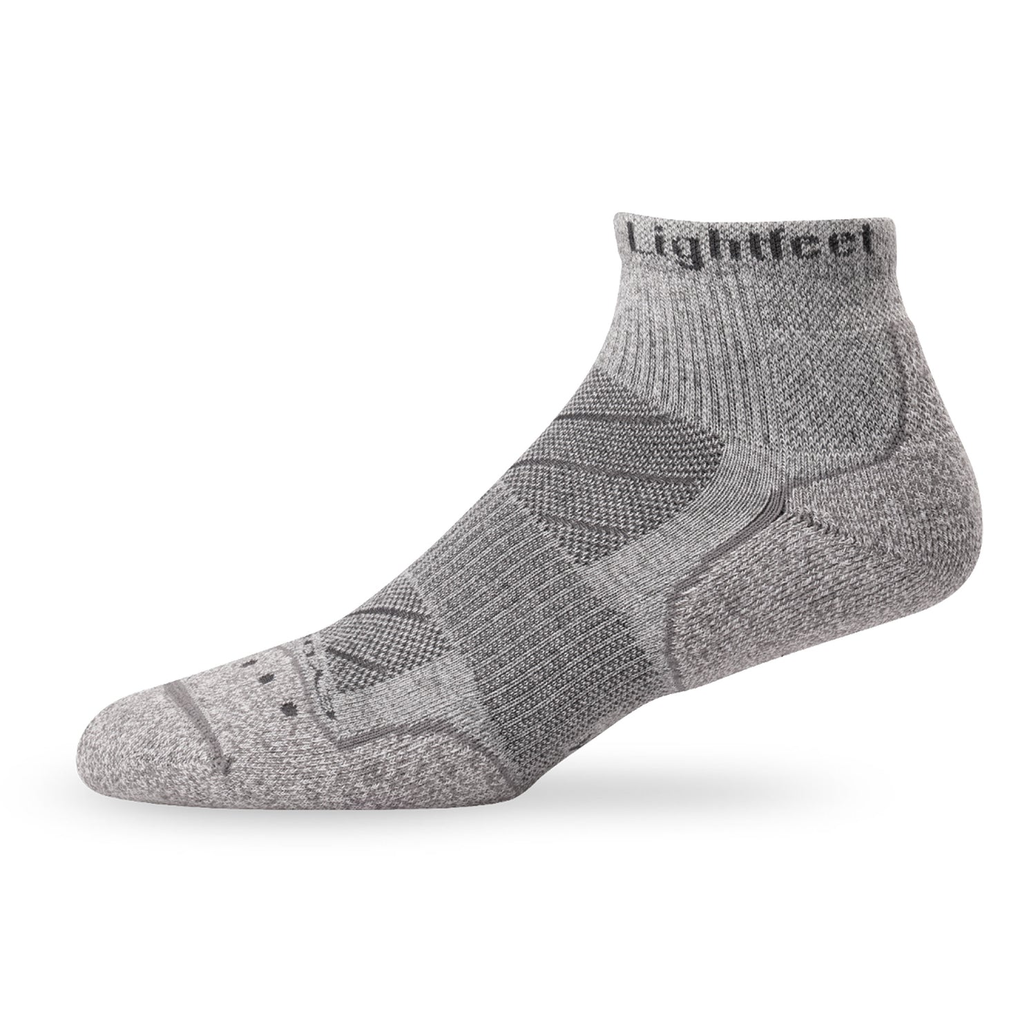 Side view of Lightfeet Evolution Trail Light Grey Mini Crew Performance Running Sock 