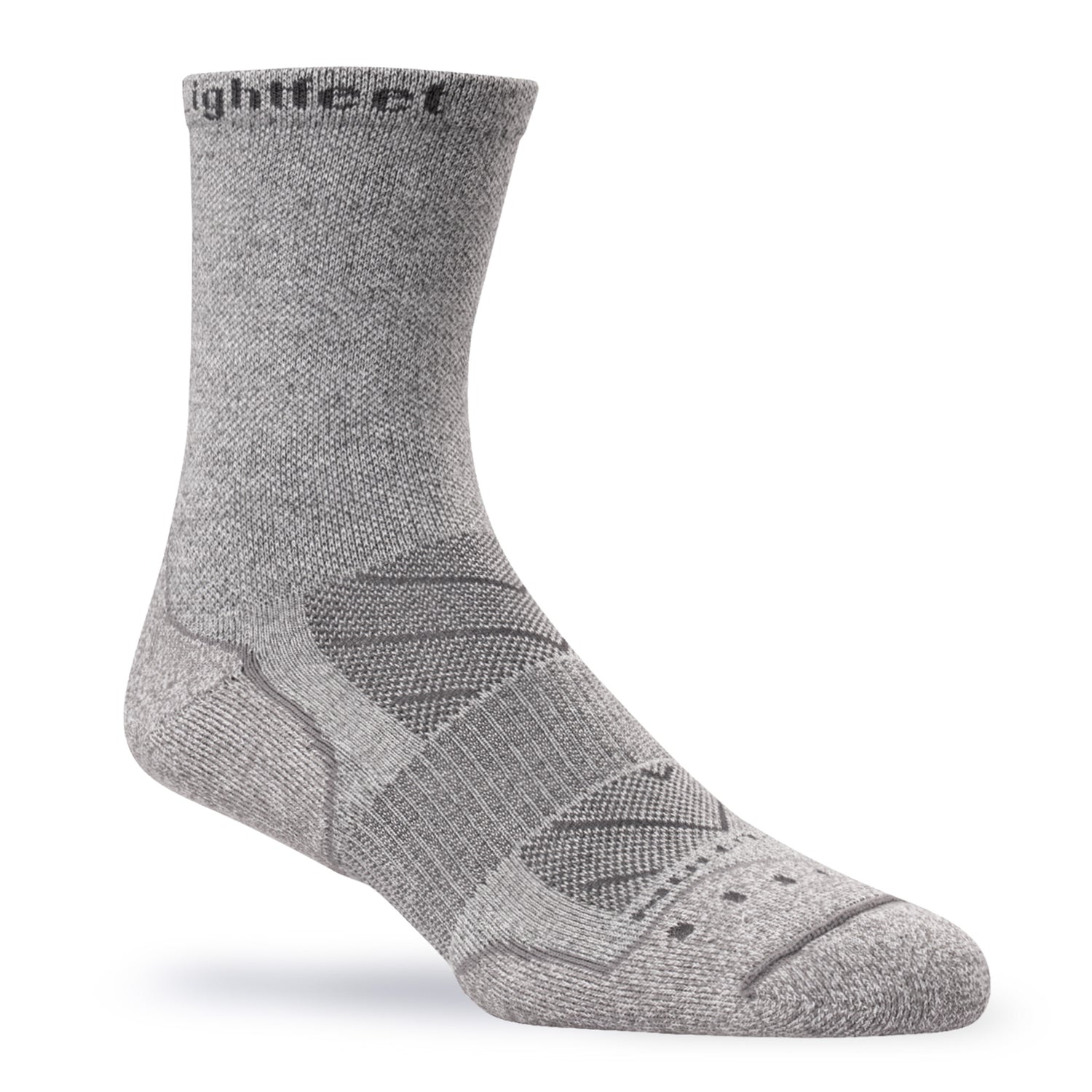 Front angle view of Lightfeet Evolution Trail Light Grey Half Crew Performance Running Sock 