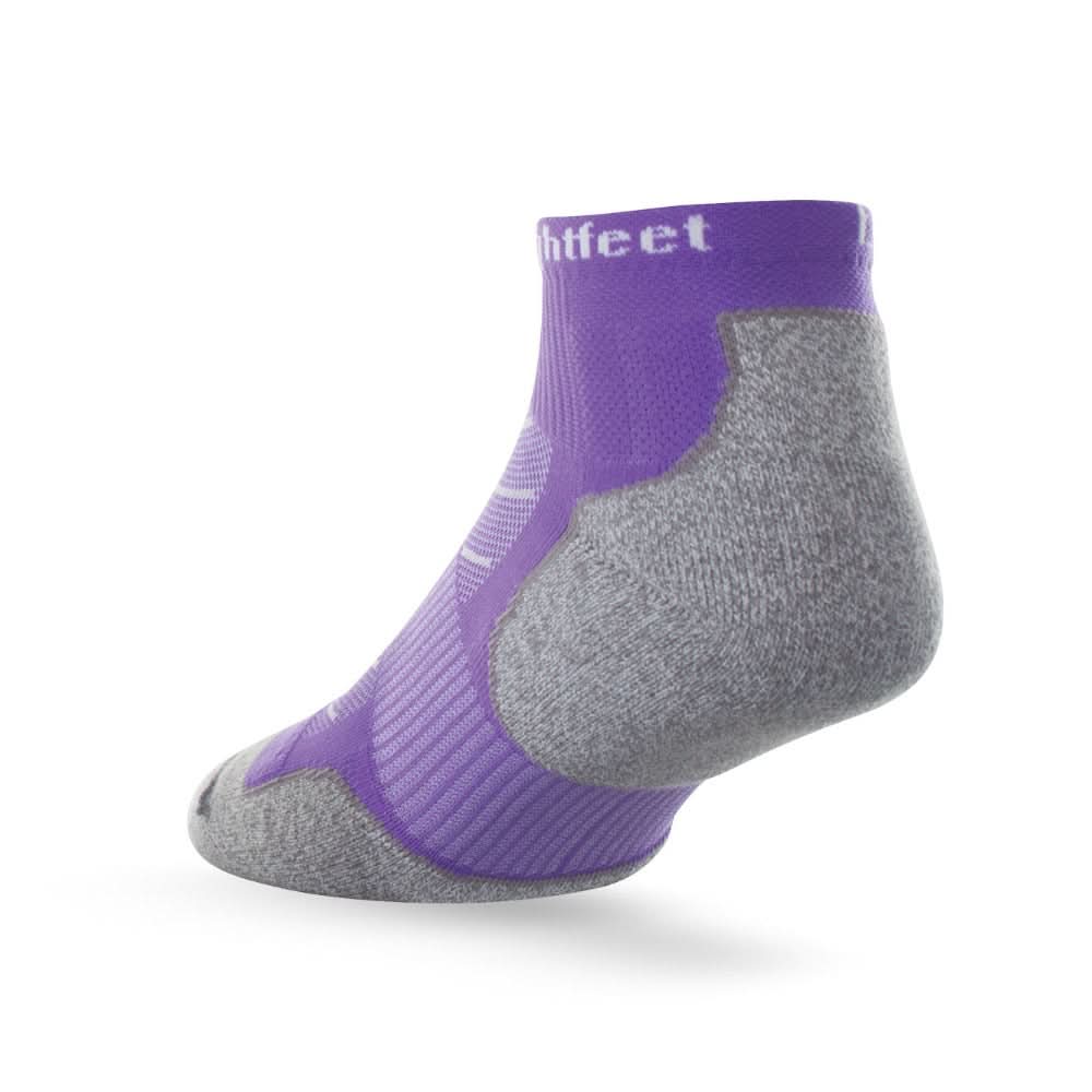 Heel view of Lightfeet Evolution Violet Mini Crew Performance Running Sock 