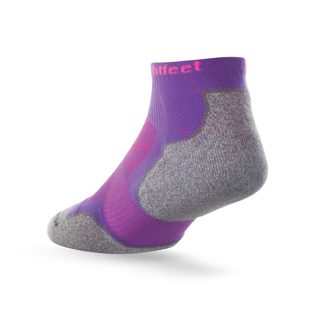 Heel view of Lightfeet Evolution Violet Fluro Pink Mini Crew Performance Running Sock 