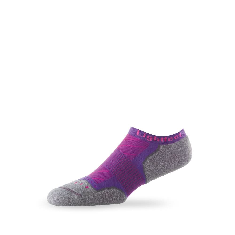 Side view of Lightfeet Evolution Violet Fluro Pink Mini Performance Running Sock 