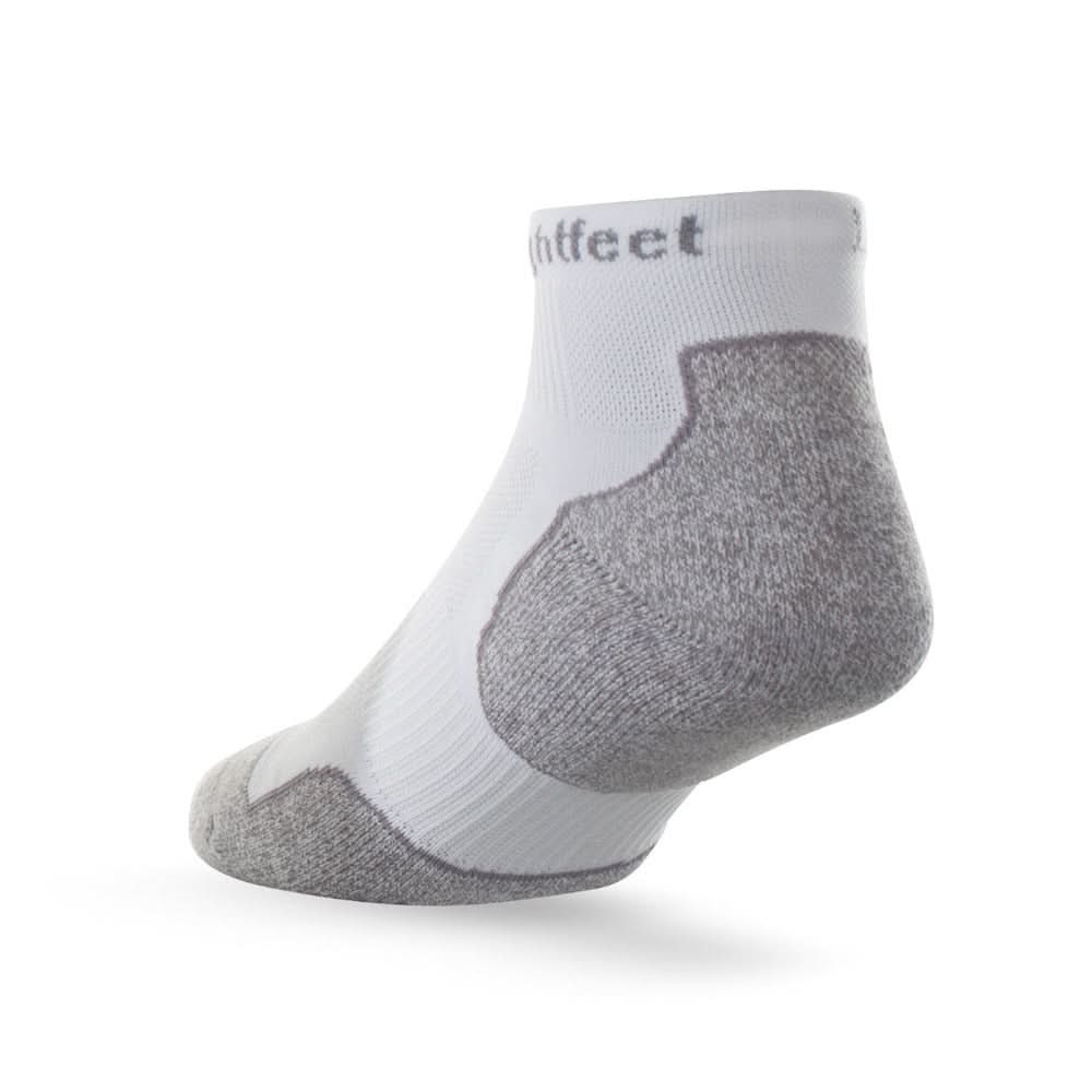 Heel view of Lightfeet Evolution White Mini Crew Performance Running Sock 