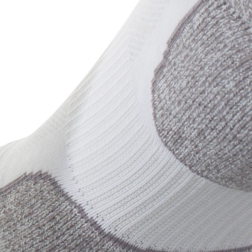 Close up view of elastic arch of Lightfeet Evolution White Mini Crew Performance Running Sock 