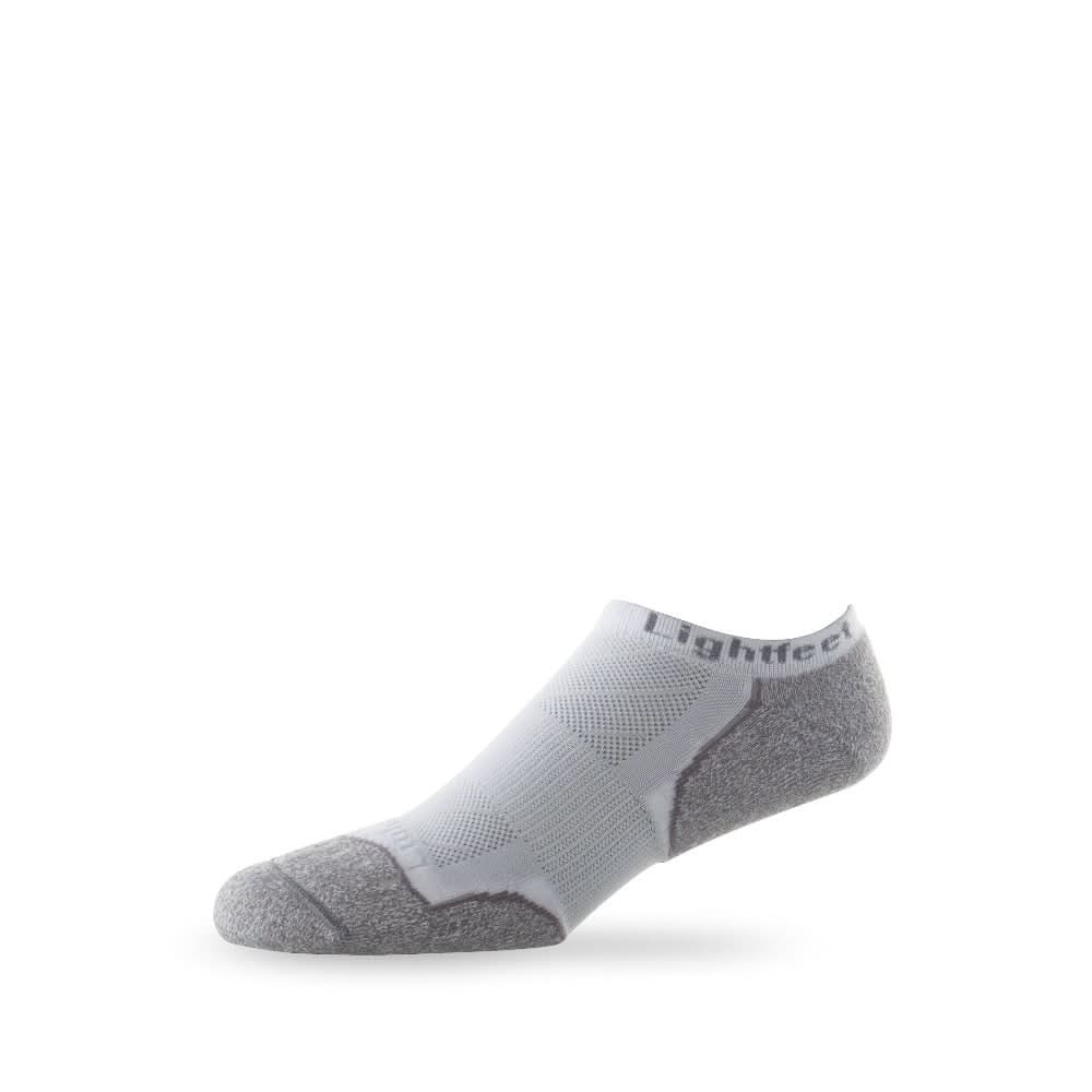 Side view of Lightfeet Evolution White Mini Performance Running Sock 