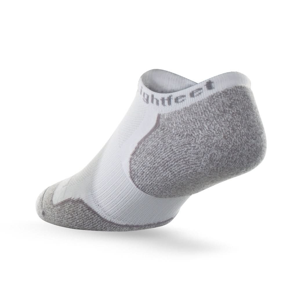 Heel view of Lightfeet Evolution White Mini Performance Running Sock 