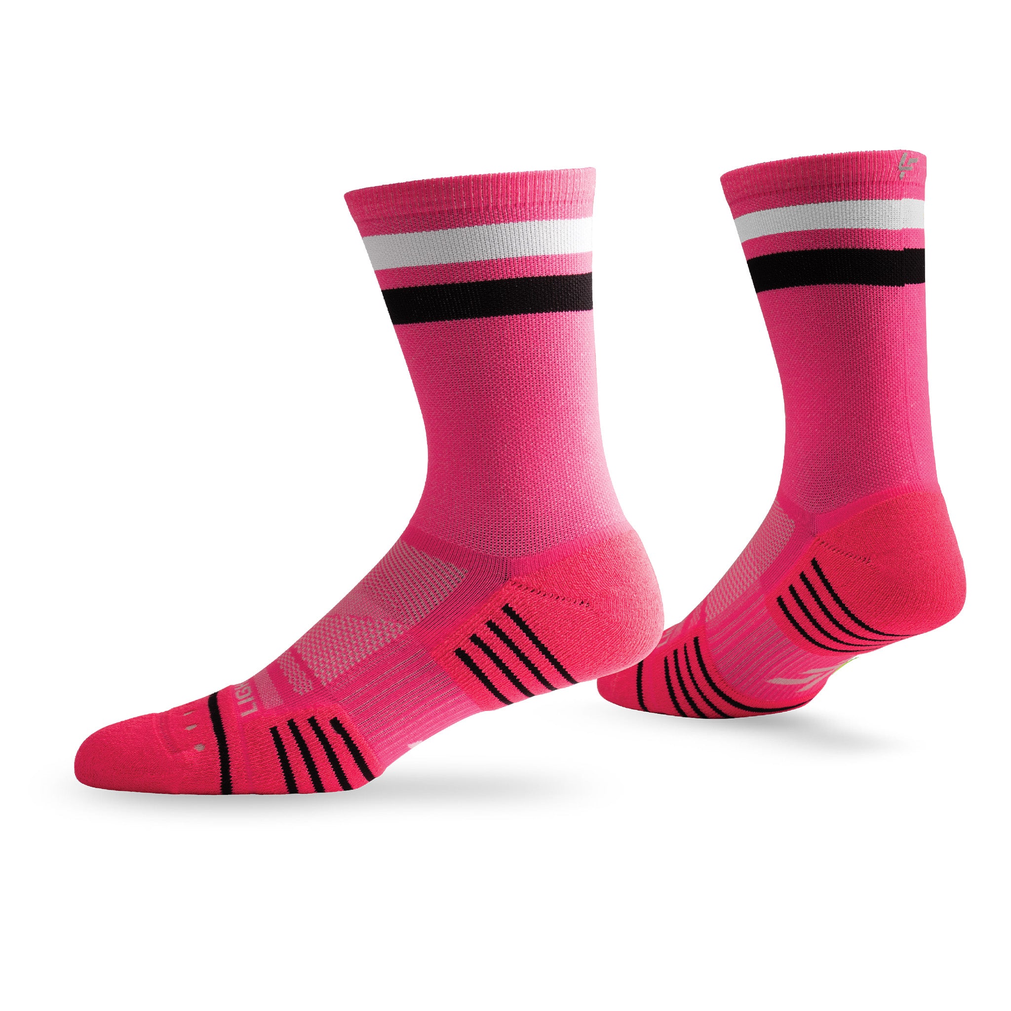 Pair of Lightfeet Performance 2 Stripes Pink White BlackCrew Socks 