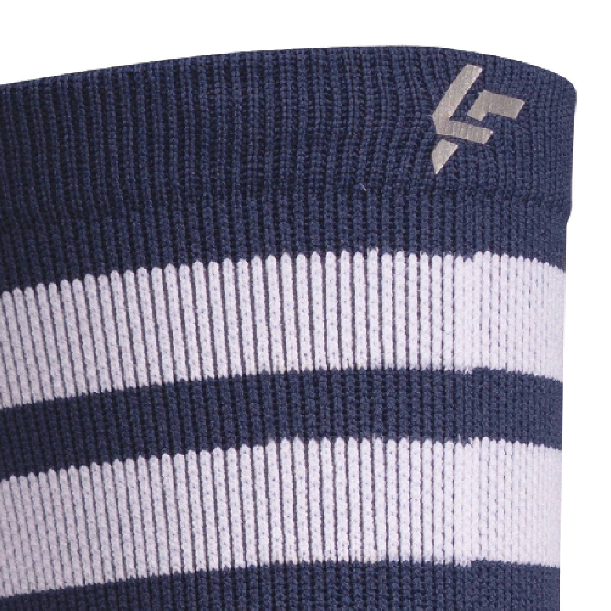 Heel view of Lightfeet Performance 2 Stripes Navy Half Crew Sock 