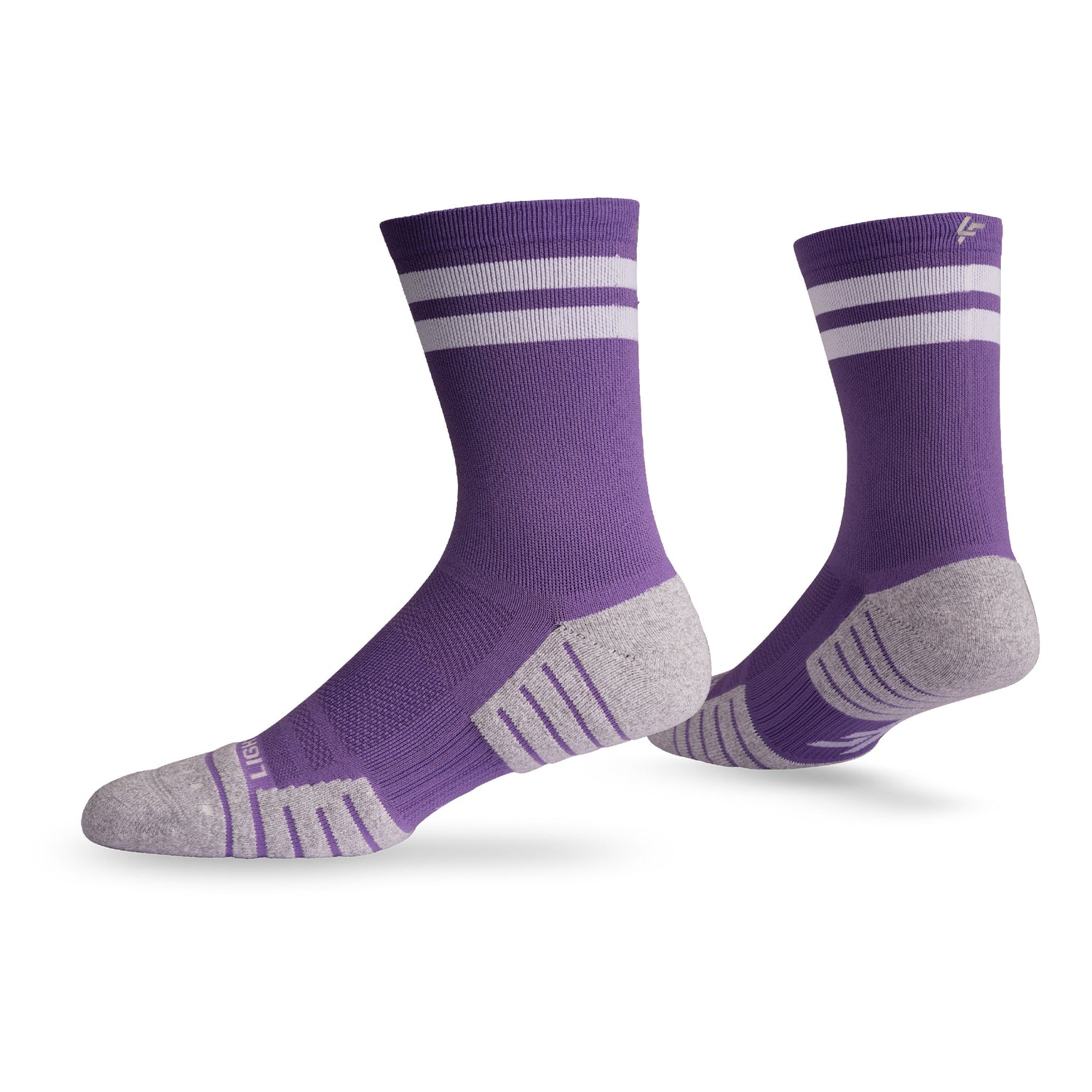 Pair of Lightfeet Performance 2 Stripes Violet Half Crew Socks 