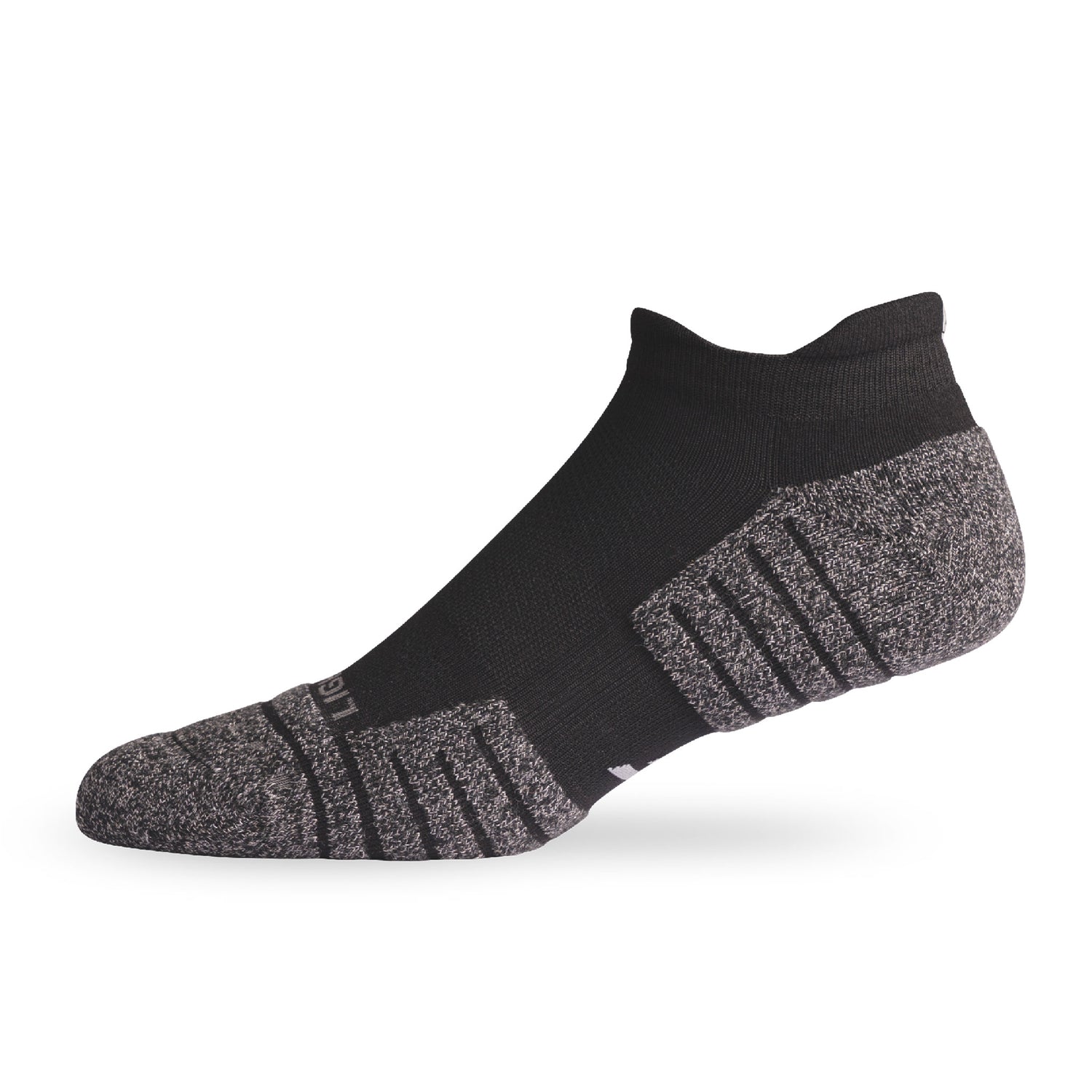 Side view of Lightfeet Performance Black Ankle Sock 