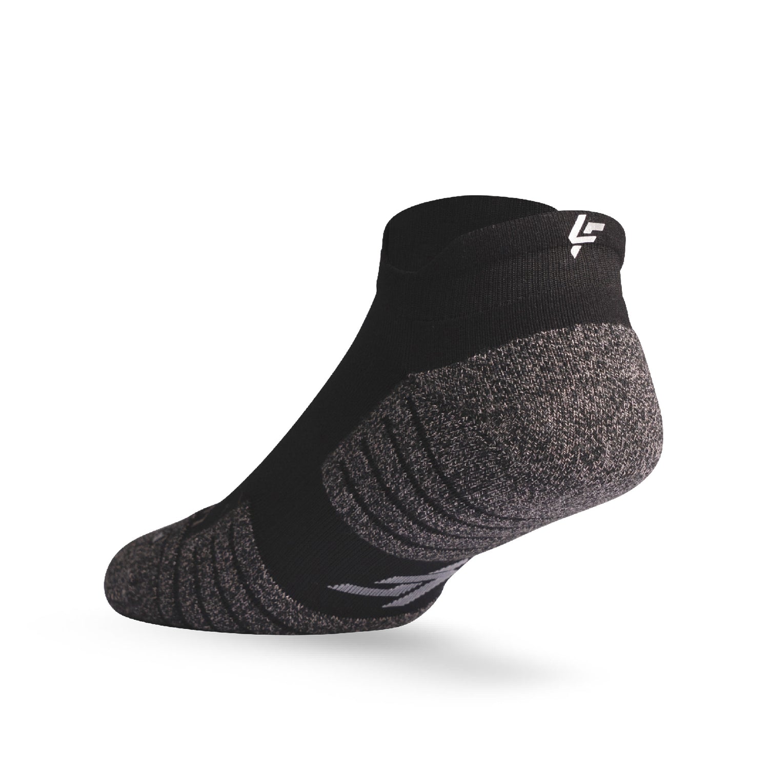 Heel view of Lightfeet Performance Black Ankle Sock 