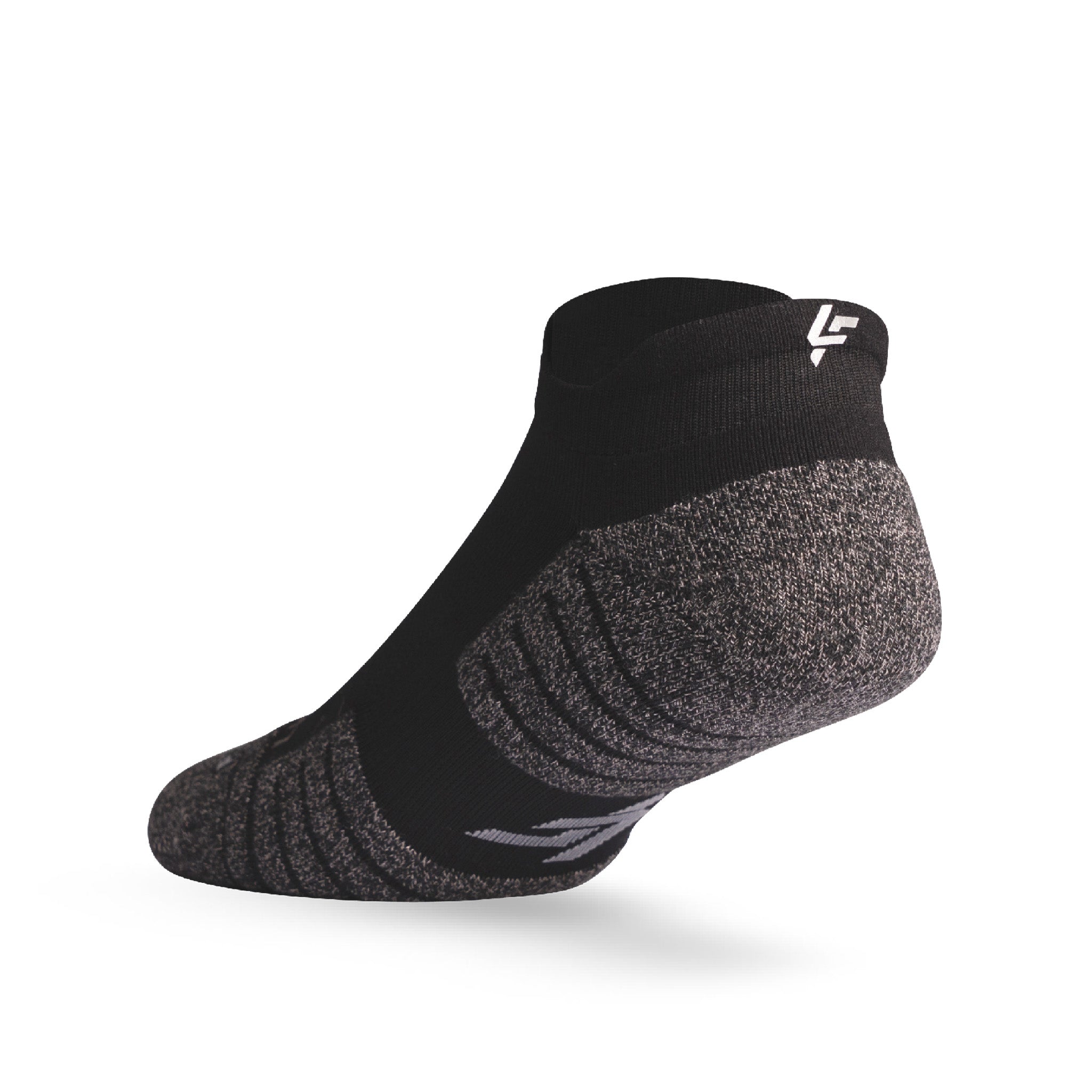 Heel view of Lightfeet Performance Black Ankle Sock 