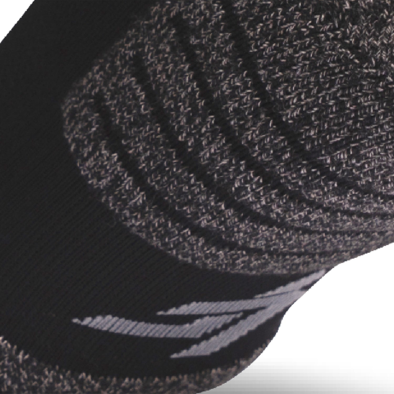Close up view of elastic arch of Lightfeet Performance Black Ankle Sock 
