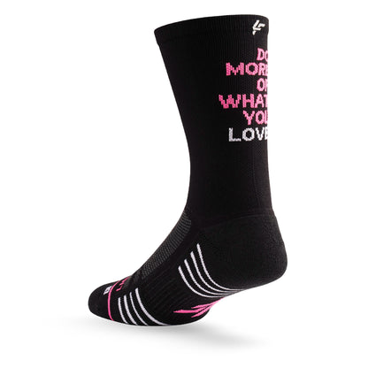 Heel view of Lightfeet Performance Do More Of What You Love Black Pink White Crew Socks 