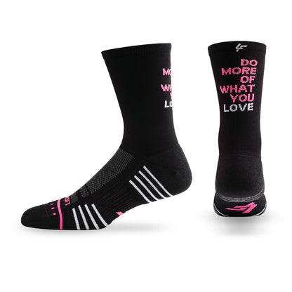Pair of Lightfeet Performance Do More Of What You Love Black Pink White Crew Socks 