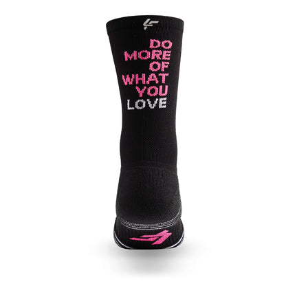 Heel view of Lightfeet Performance Do More Of What You Love Black Pink White Crew Socks 