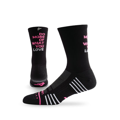 Pair of Lightfeet Performance Do More Of What You Love Black Pink White Crew Socks 