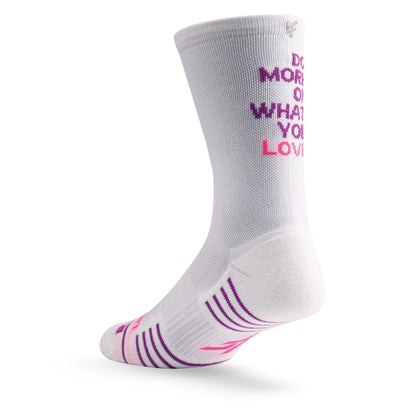 Heel view of Lightfeet Performance Do More Of What You Love White Purple Pink Crew Socks 
