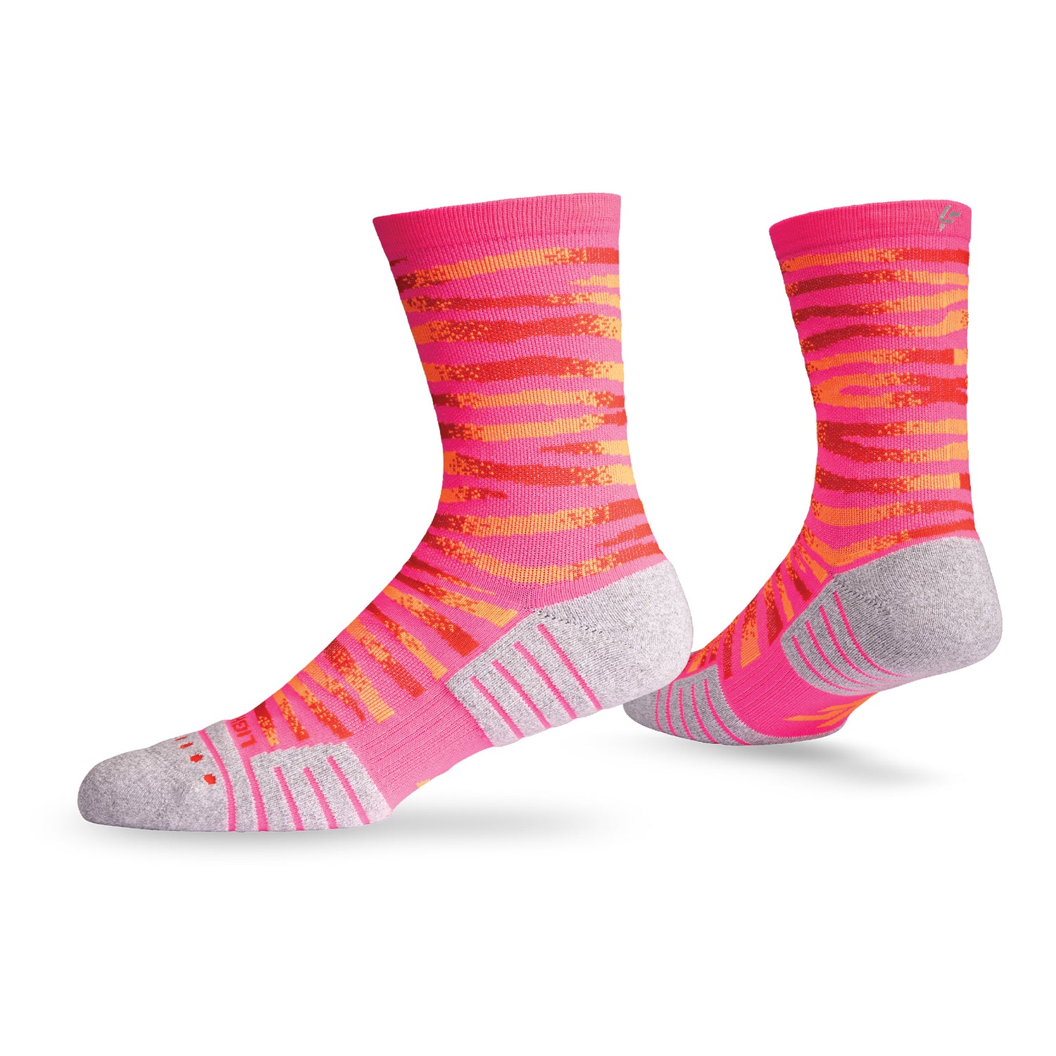 Pair of Lightfeet Performance Predator Pink Red Orange Half Crew Socks 
